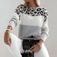 Averil | Women's Leopard Print Colour Block Knitted Jumper for Winter
