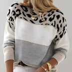 Women's leopard print colour block knitted jumper