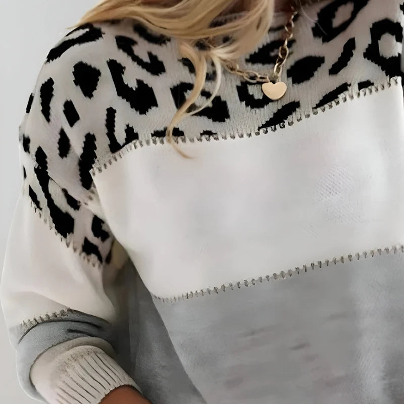 Women's leopard print colour block knitted jumper