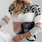 Women's leopard print colour block knitted jumper