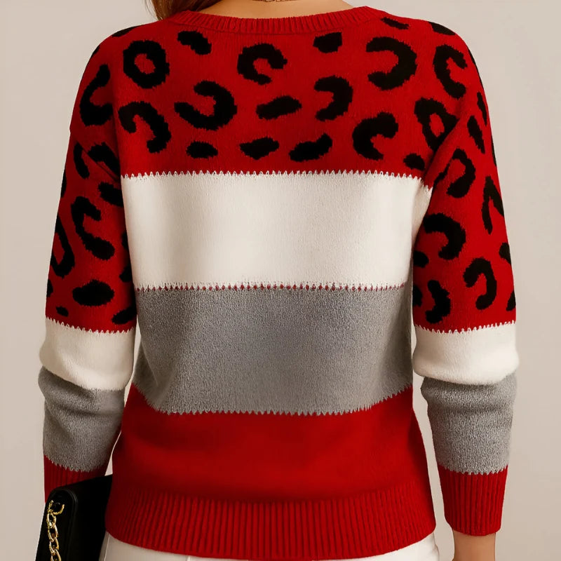 Women's leopard print colour block knitted jumper