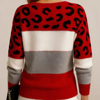 Women's leopard print colour block knitted jumper