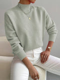 Women's sage green relaxed fit mock neck jumper