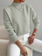 Women's sage green relaxed fit mock neck jumper