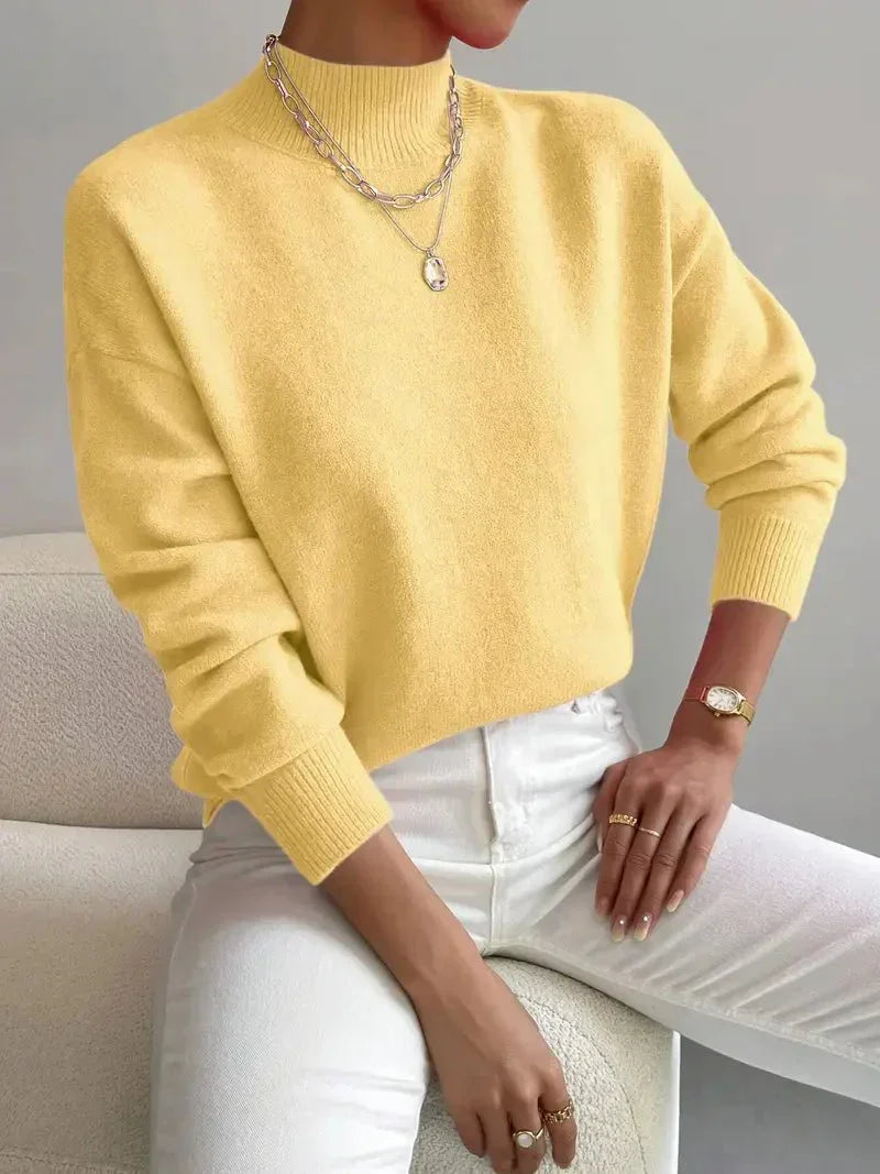 Women's yellow relaxed fit mock neck jumper