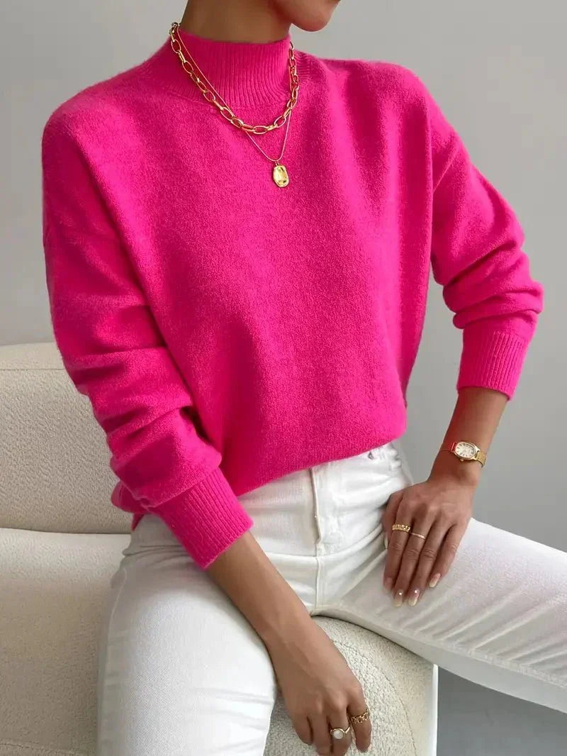 Women's hot pink relaxed fit mock neck jumper