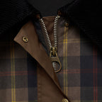 Women's brown check jacket with corduroy collar