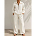 Women's cream half zip tracksuit set with wide leg trousers