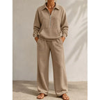 Women's taupe half zip tracksuit set with wide leg trousers