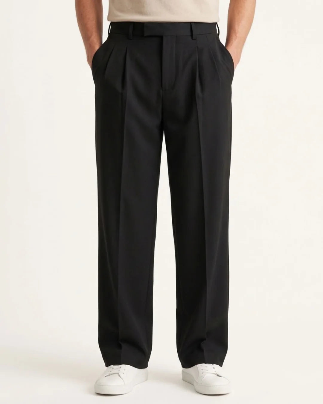 Men's black pleated wide leg trousers