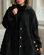 Women's black hooded corduroy jacket