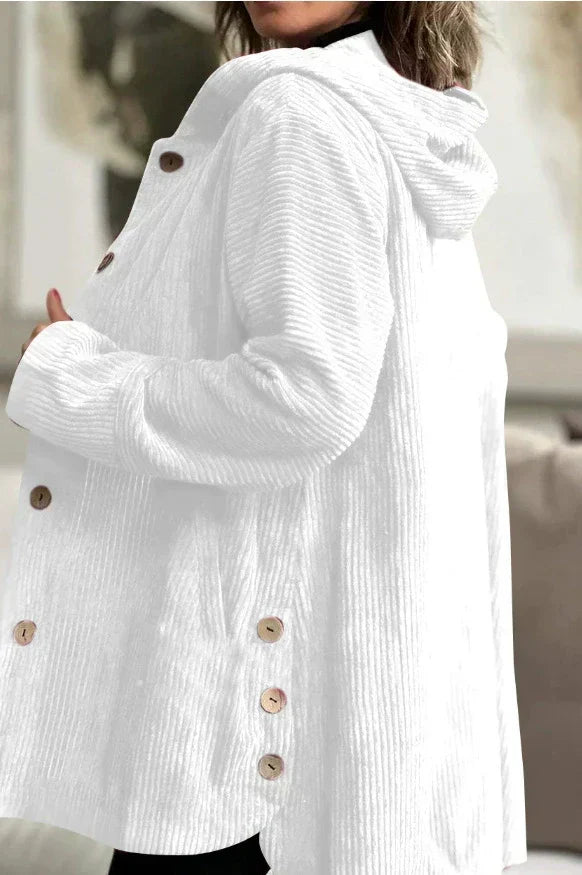 Women's white hooded corduroy jacket