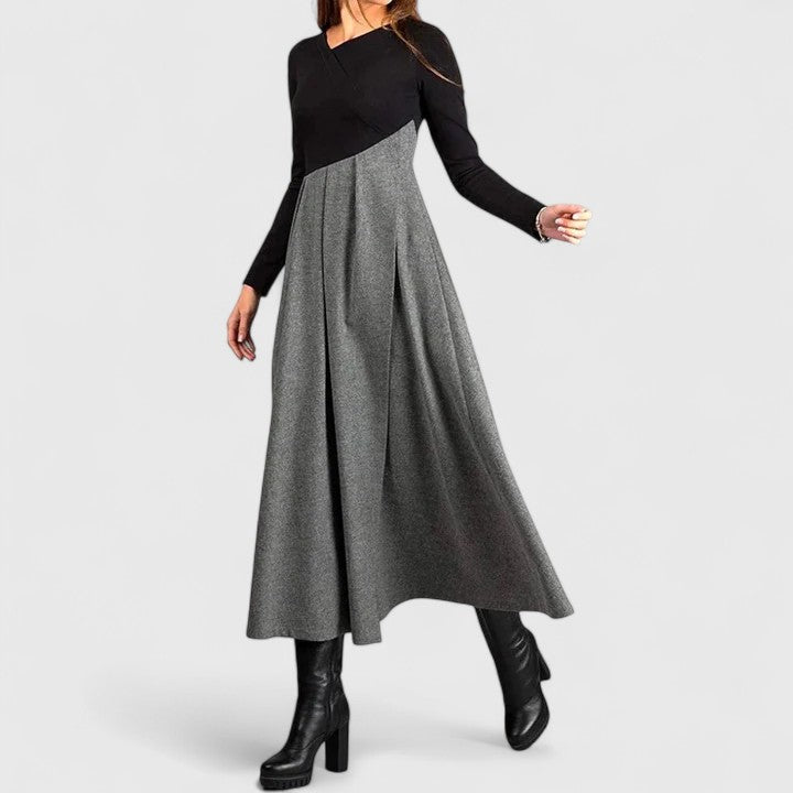 Black and grey party dress with fitted silhouette