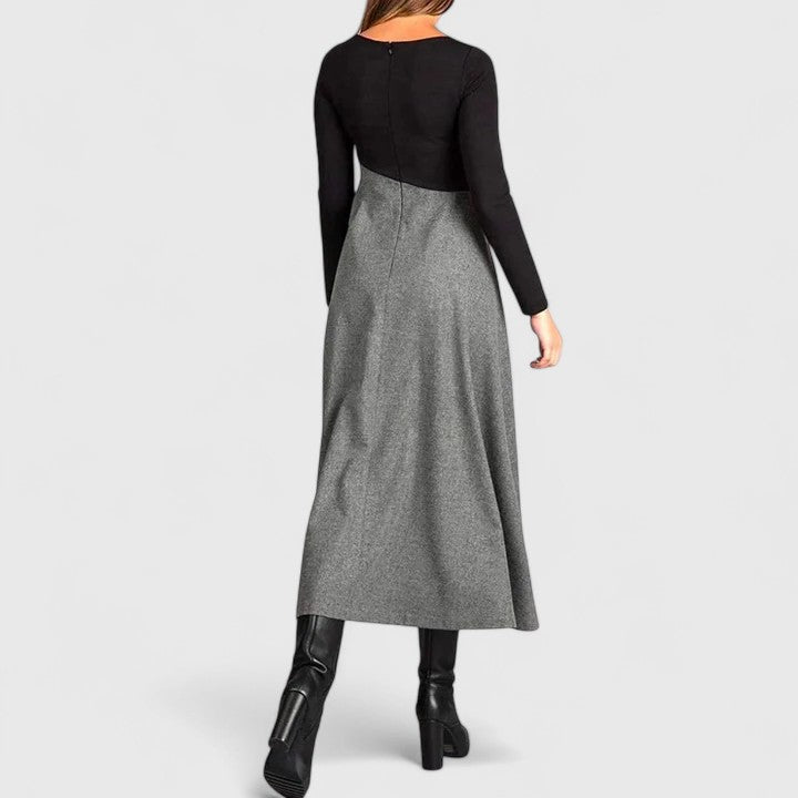 Black and grey party dress with fitted silhouette