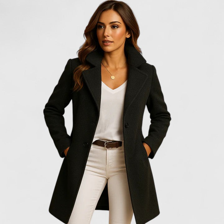 Women's Black Smart Tailored Knee-Length Coat