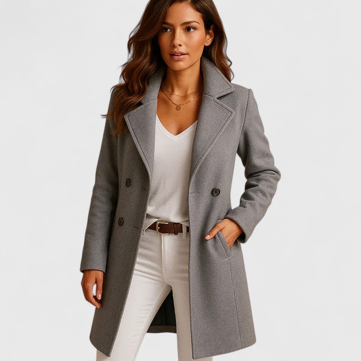 Women's Grey Smart Tailored Knee-Length Coat