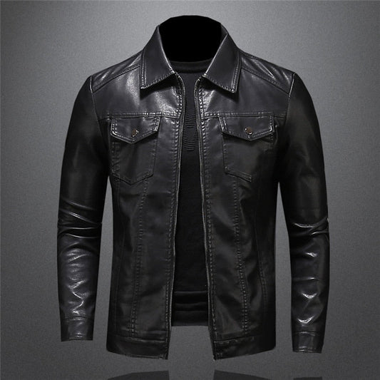 Men's black classic fit leather jacket