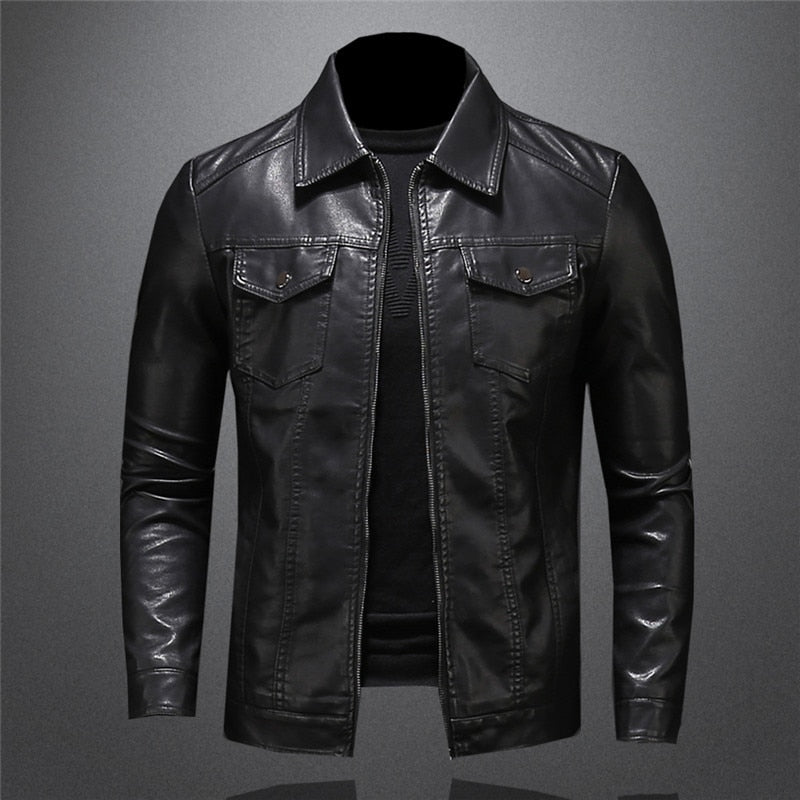 Men's black leather biker jacket for autumn