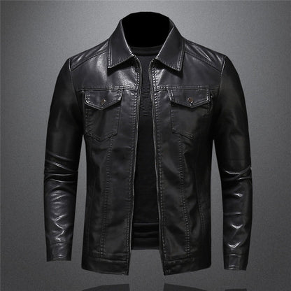 Men's black leather biker jacket for autumn