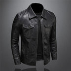 Men's black classic fit leather jacket
