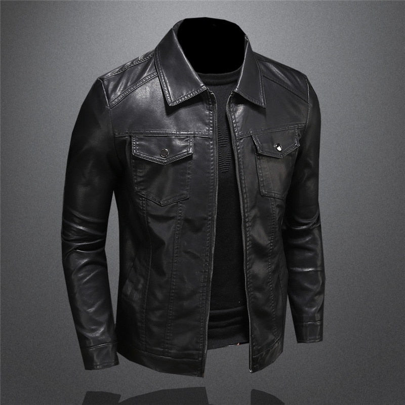 Men's black classic fit leather jacket