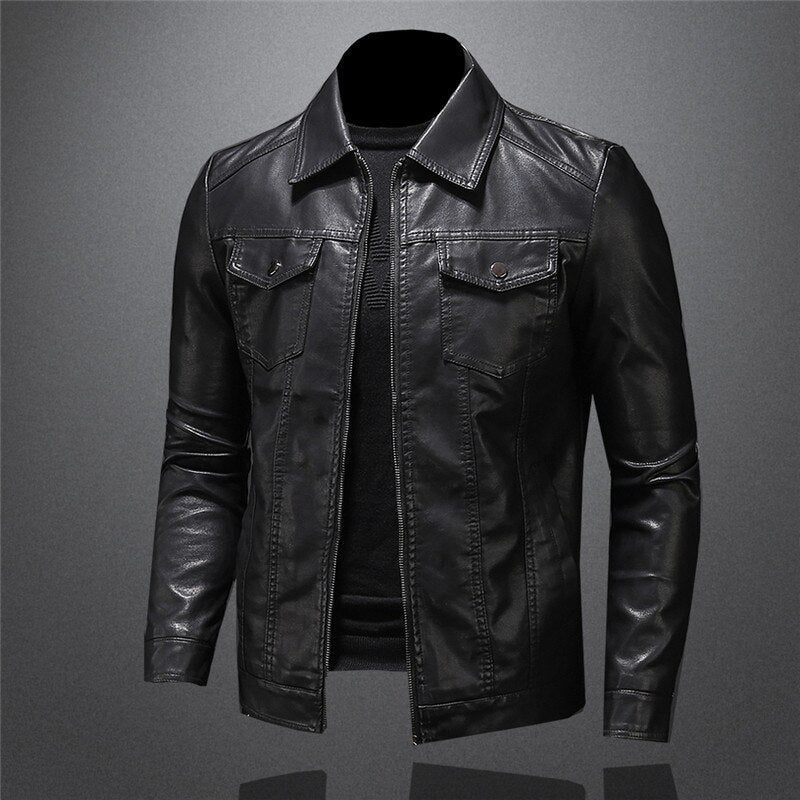 Men's black classic fit leather jacket