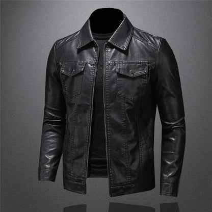 Men's black classic fit leather jacket