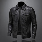 Men's black leather biker jacket for autumn