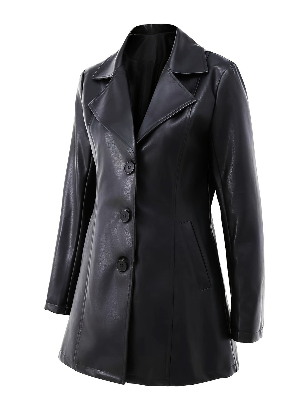 Black tailored mid-length coat with structured shoulders