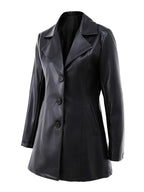 Black tailored mid-length coat with structured shoulders