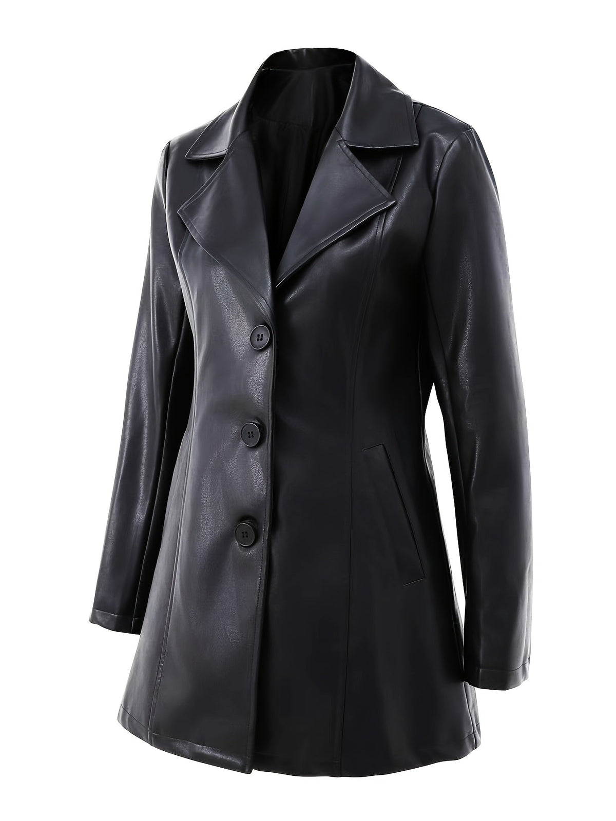 Black tailored mid-length coat with structured shoulders