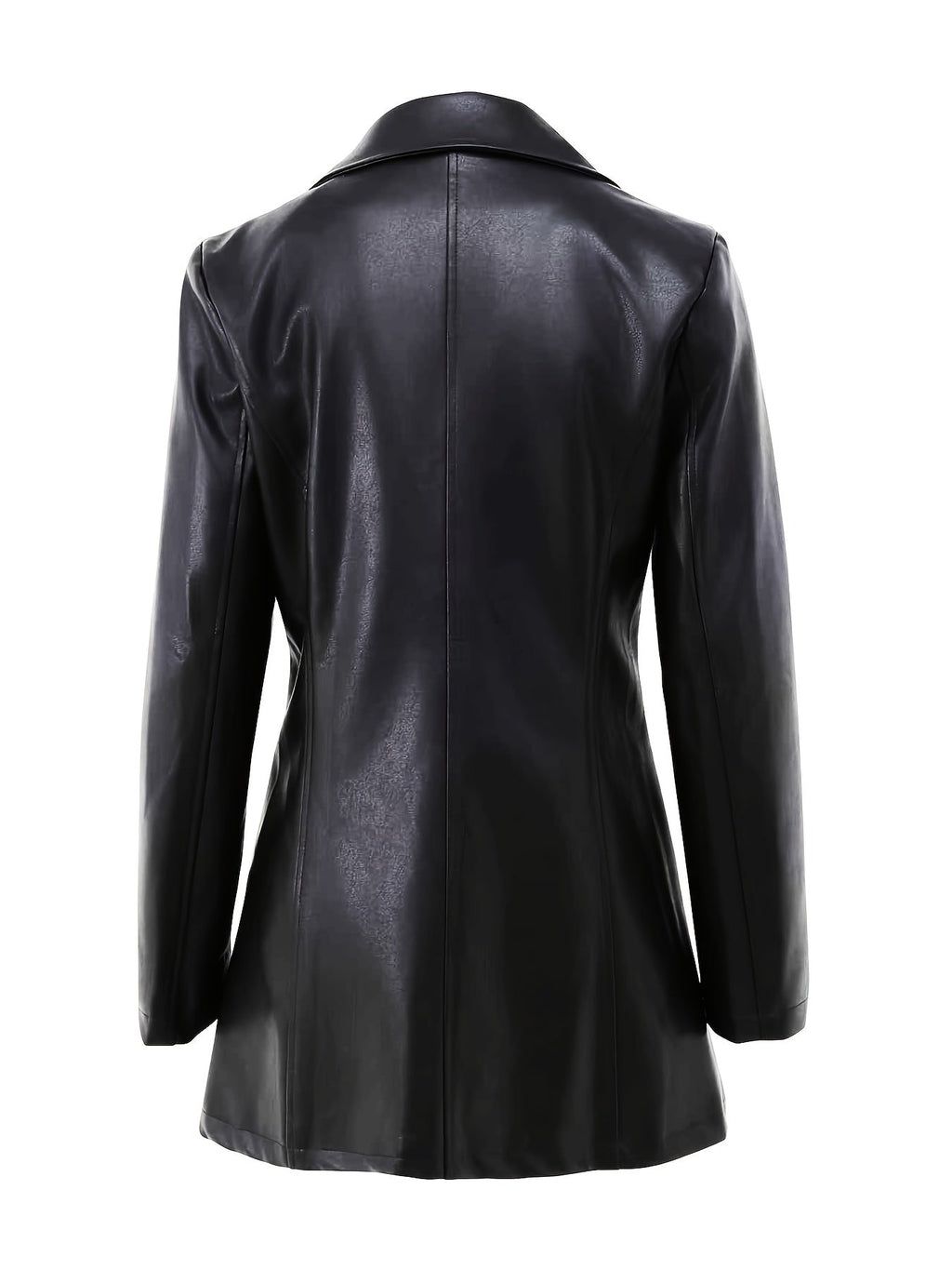 Black tailored mid-length coat with structured shoulders