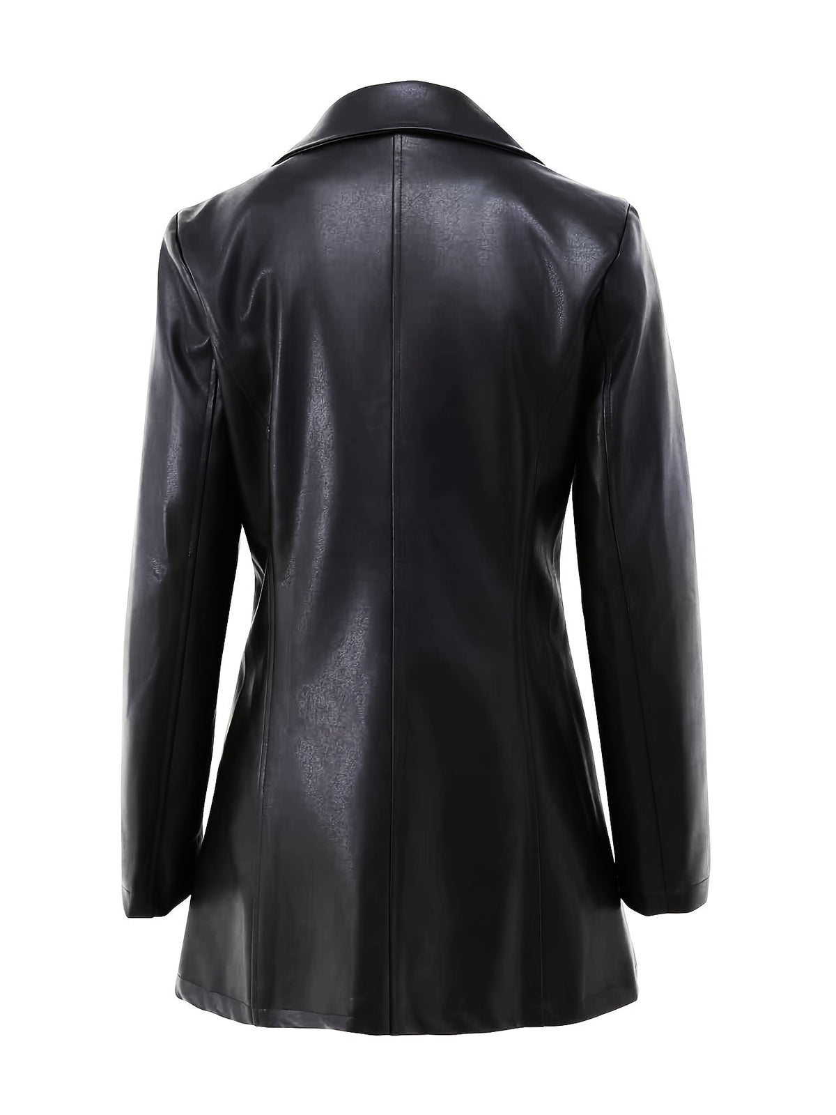 Black tailored mid-length coat with structured shoulders