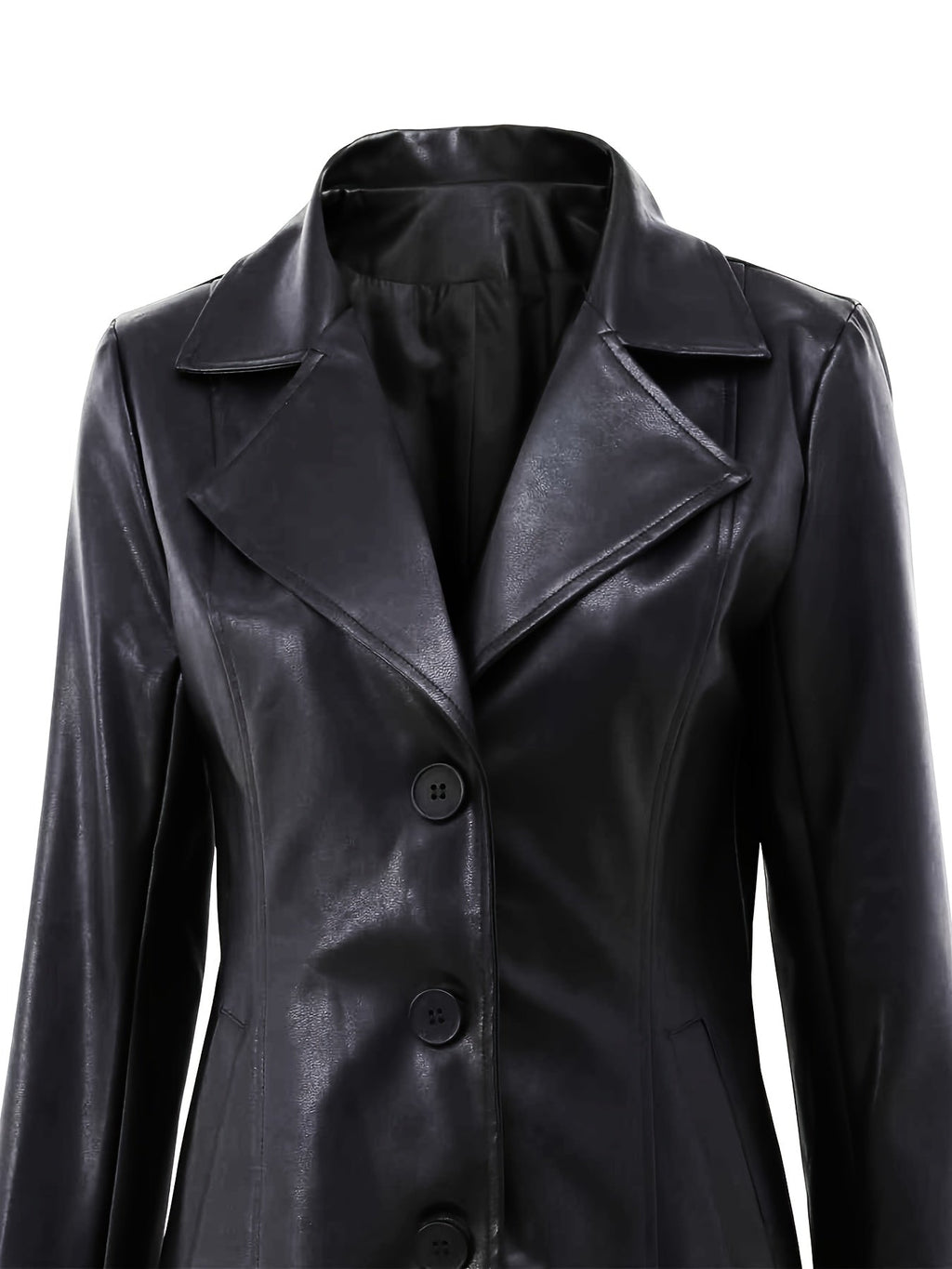 Black tailored mid-length coat with structured shoulders