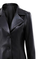 Black tailored mid-length coat with structured shoulders
