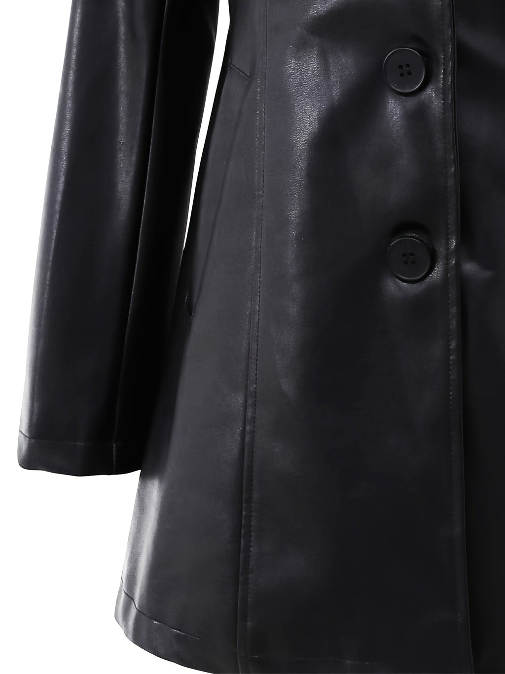 Black tailored mid-length coat with structured shoulders
