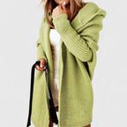 Women's Green Oversized Hooded Knitted Longline Autumn Cardigan