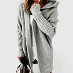Women's Green Oversized Hooded Knitted Longline Autumn Cardigan