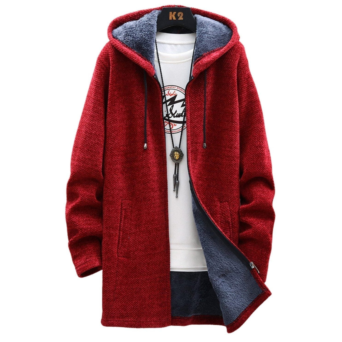 Women's Red Longline Zip-Up Hoodie for Cosy Autumn Layering