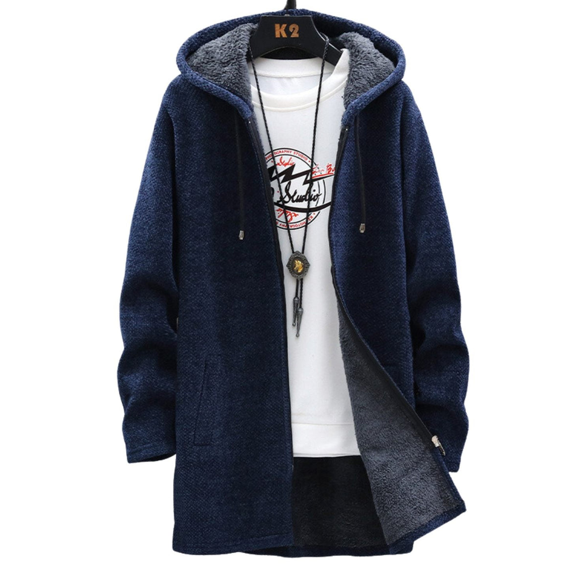 Women's Blue Longline Zip-Up Hoodie for Cosy Autumn Layering