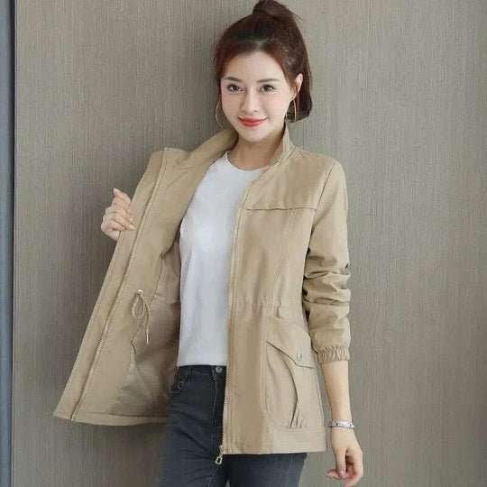 Waterproof cinched-waist jacket, back view