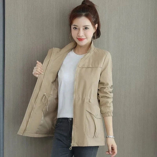 Waterproof cinched-waist jacket, back view