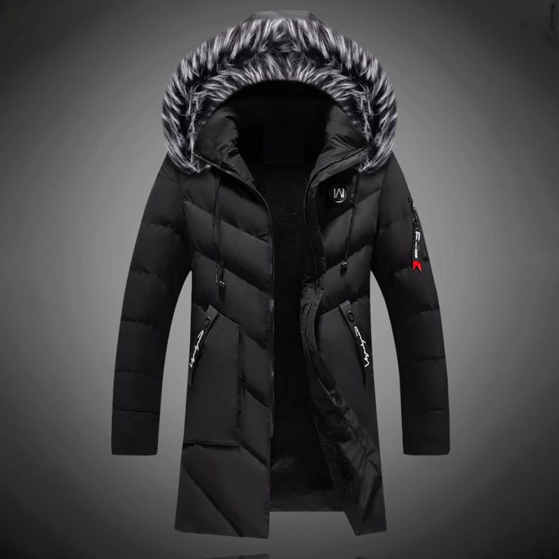 Men's dark blue insulated water-resistant hooded coat for autumn