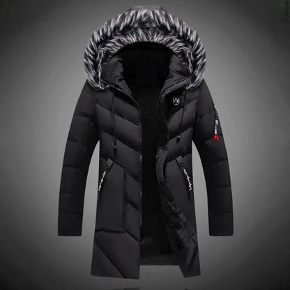 Men's dark blue insulated water-resistant hooded coat for autumn