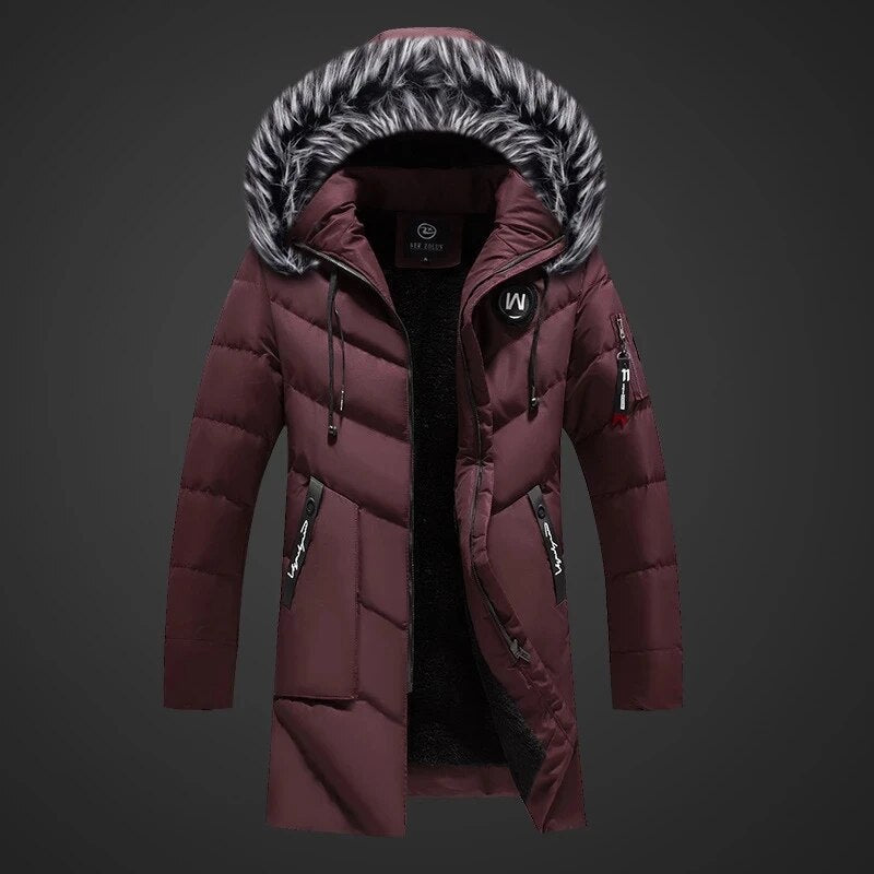 Men's dark blue insulated water-resistant hooded coat for autumn