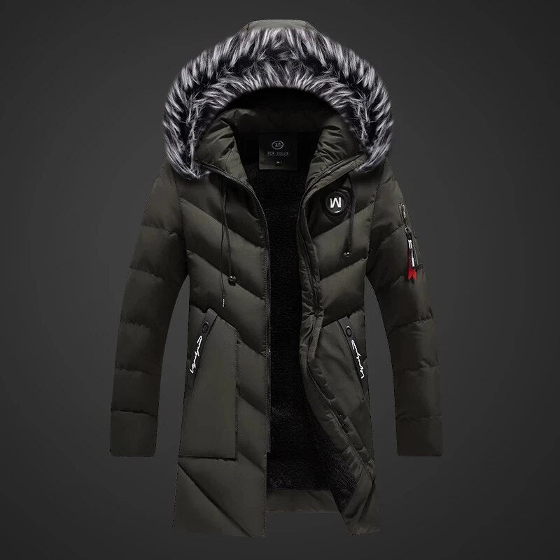Men's dark blue insulated water-resistant hooded coat for autumn