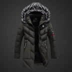 Men's dark blue insulated water-resistant hooded coat for autumn