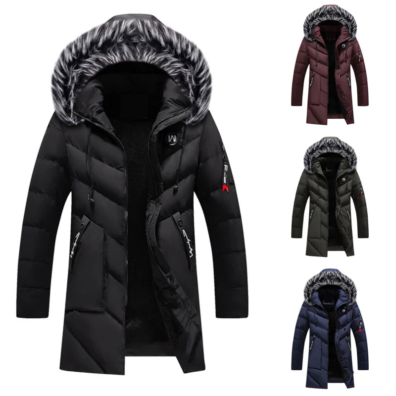 Men's dark blue insulated water-resistant hooded coat for autumn
