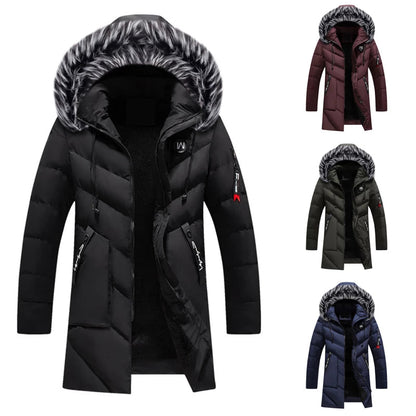 Men's dark blue insulated water-resistant hooded coat for autumn
