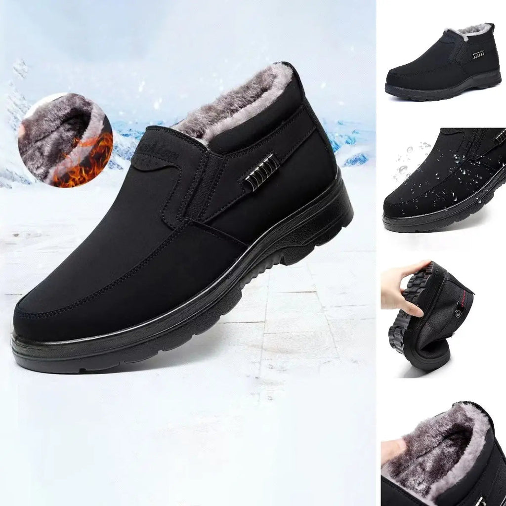 Black men's slip-on slippers with a thermal plush lining